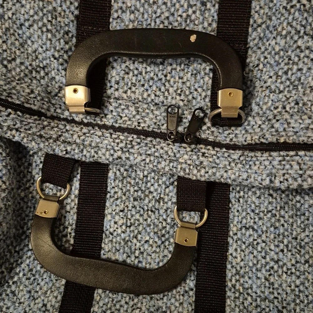 Mary Poppins Vintage Blue Upolstery Carpet Bag with Black Accents And Handles